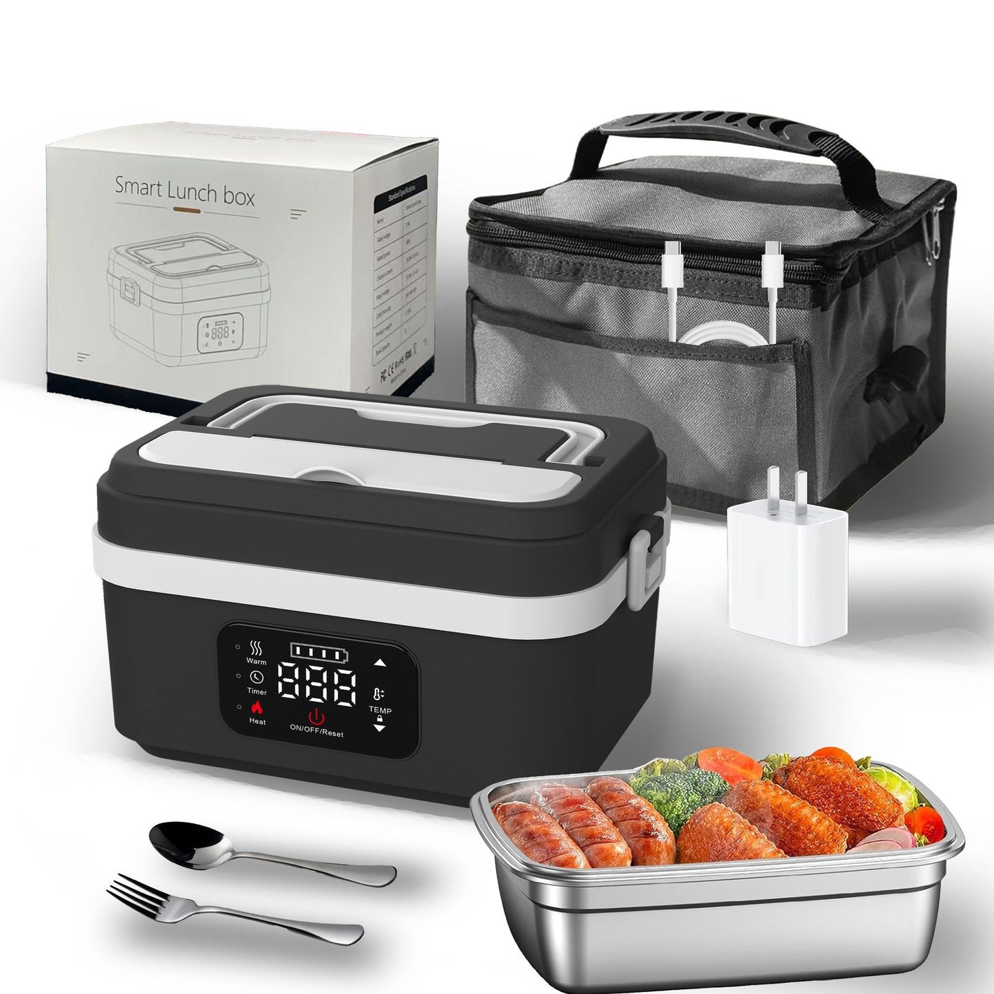 Portable Electric Lunch Box–USB Rechargeable Food Warmer with Stainless Steel Container
