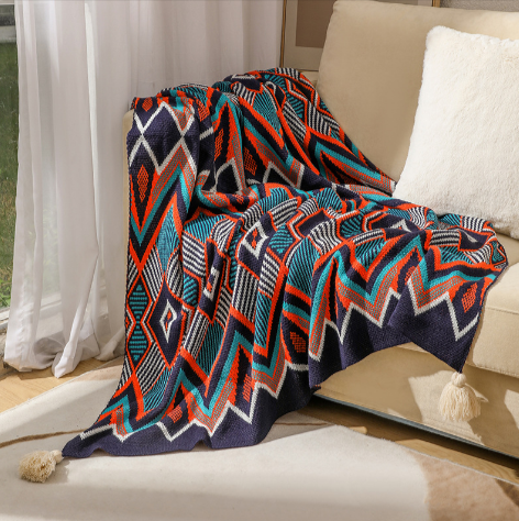 Bohemian Geometric Sofa Cover Blanket–Decorative Tassel Throw for Sofa, Bed & Home Décor