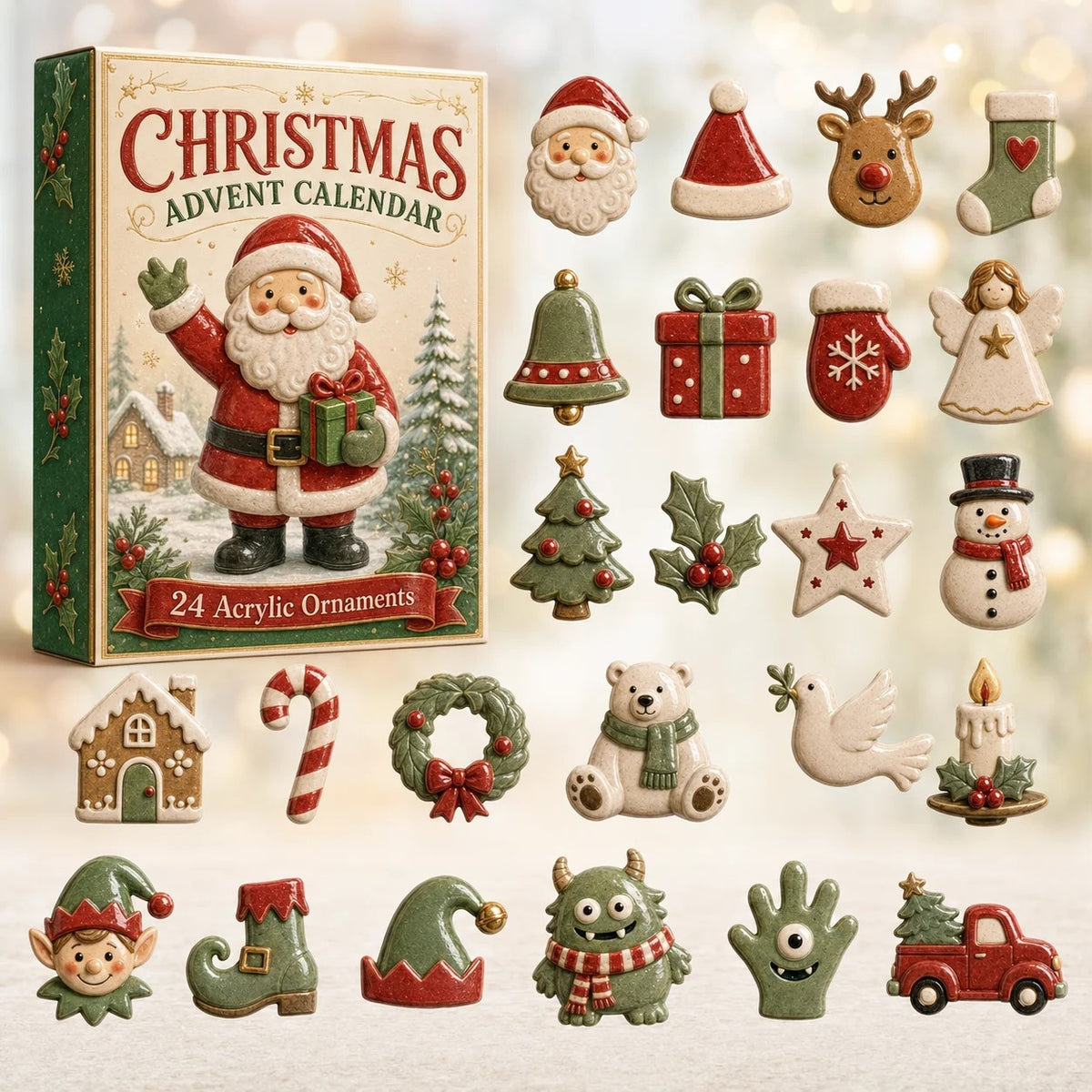 Christmas Acrylic Decorations Blind Box - 3mm Festive Santa, Gnome & Snowman Collectible Ornaments