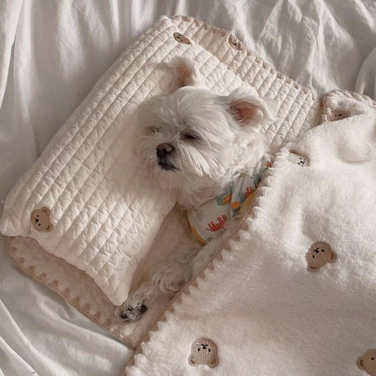 Luxury 3-Piece Pet Bed Set–Soft Washable Dog Bed With Pillow & Blanket