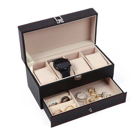 Double Layer Jewelry Box–Leather & Wood Jewellery Storage Organiser Case for Rings, Earrings & Necklaces (Luxury Display Box)