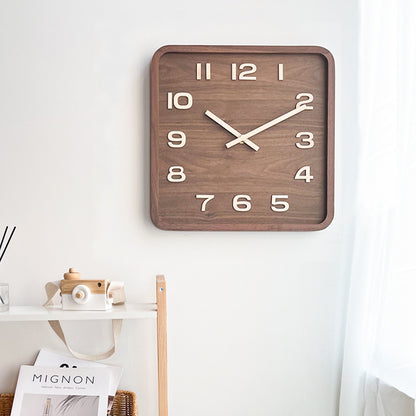 Solid Walnut Wood Wall Clock–Silent Japanese Minimalist Wooden Clock for Living Room, Bedroom & Office