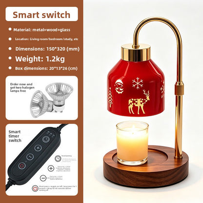 Red Glass Wax Melt Lamp - Christmas Aromatherapy Candle Warmer with Wooden Base & Ambient Night Light