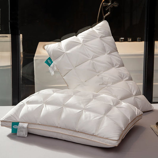 Goose Down Pillow–Luxury Hotel Bed Pillow, Soft Support Sleeping Pillow with Silk Fabric, Premium Comfort Pillow