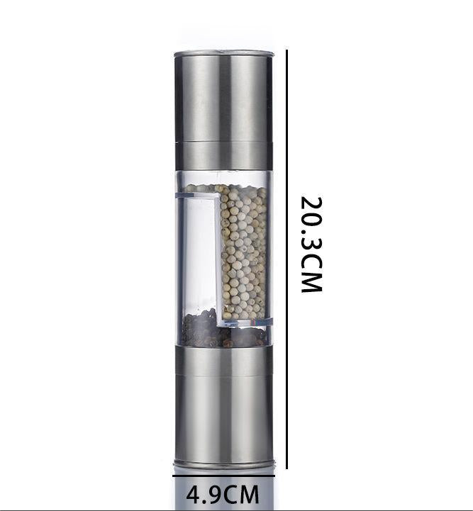 2-in-1 Stainless Steel Pepper Grinder–Double Head Salt & Pepper Mill, Manual Spice Grinder, Modern Kitchen Seasoning Tool