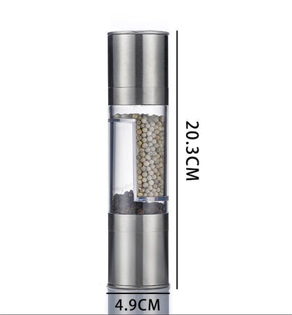 2-in-1 Stainless Steel Pepper Grinder–Double Head Salt & Pepper Mill, Manual Spice Grinder, Modern Kitchen Seasoning Tool