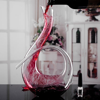 Crystal Glass Wine Decanter - 1000ml+ U-Shaped & Snail Red Wine Aerator Carafe