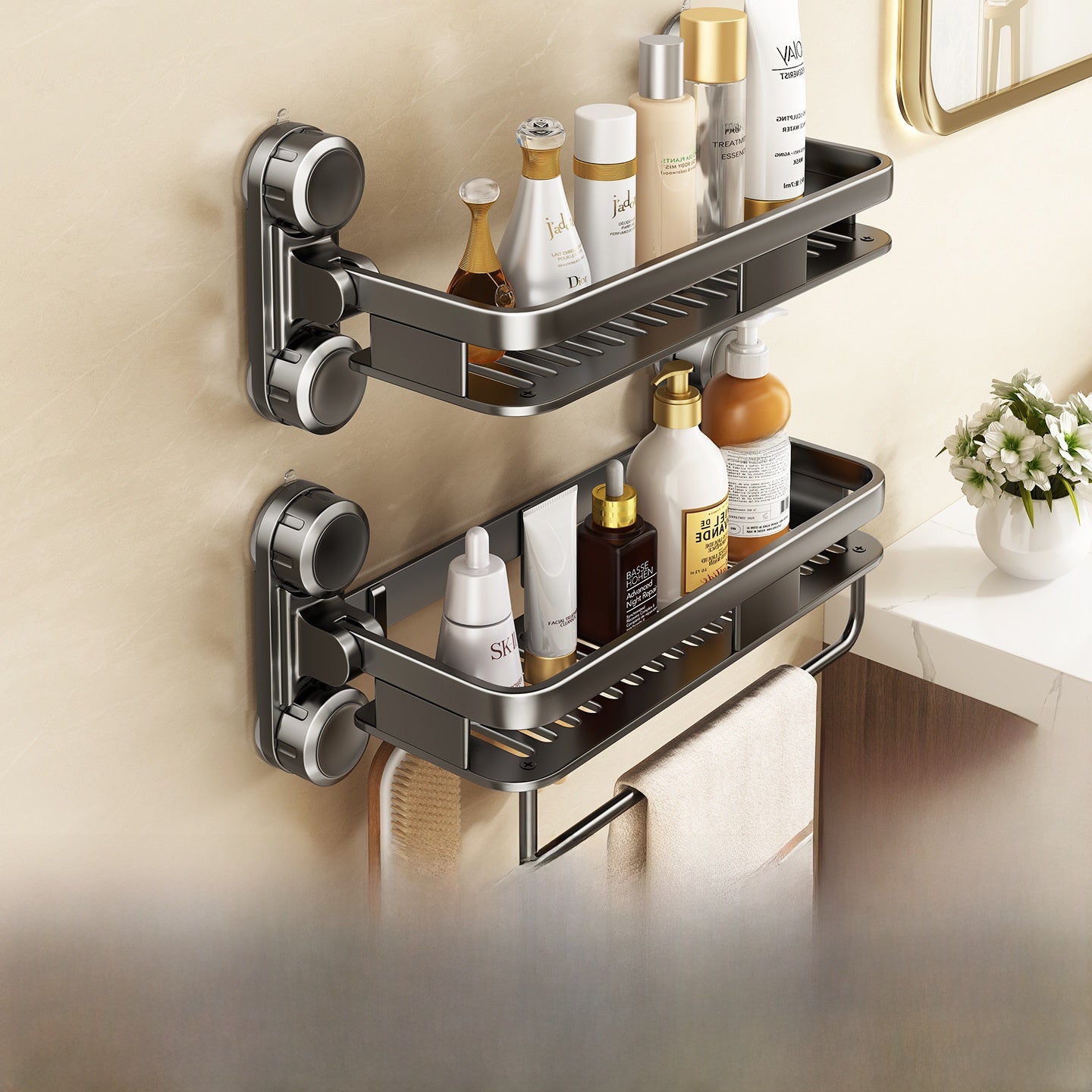No-Drill Heavy Duty Bathroom Shower Shelf – Suction Cup Storage Rack