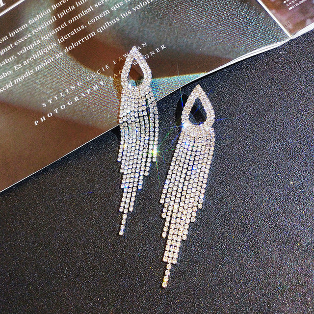 Geometric Tassel Chain Earrings–Alloy Drop Earrings with Silver Needle, Brown & Bronze Statement Jewellery