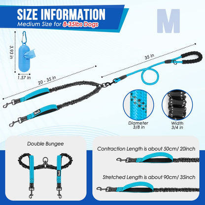 Dual Dog Leash With Reflective Bungee Lead–Tangle-Free Double Dog Walking System