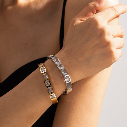 Gold Inlaid Zircon Bracelet–Titanium Steel Geometric Bracelet, Stainless Steel Fashion Jewellery for Women