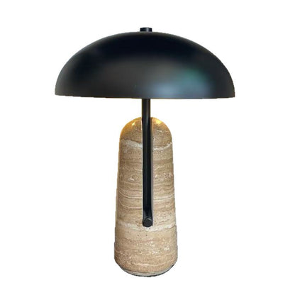 Wabi-Sabi Travertine Table Lamp - Mushroom Stone Bedside Ambient Lamp