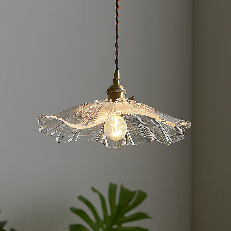 Modern Glass Pendant Light - Nordic Copper Lotus LED Hanging Ceiling Light
