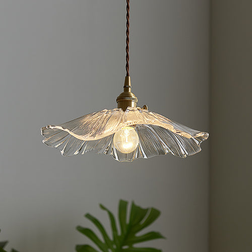 Modern Glass Pendant Light - Nordic Copper Lotus LED Hanging Ceiling Light