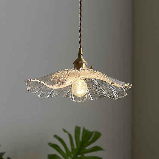 Modern Glass Pendant Light - Nordic Copper Lotus LED Hanging Ceiling Light