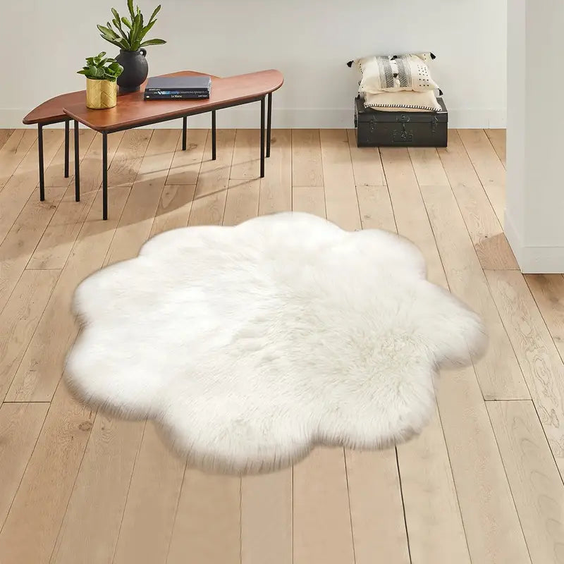 Floral Faux Fur Rug–Plush Non-Slip Bedroom Carpet for Living Room & Home Décor