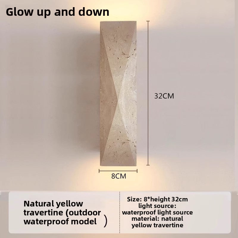 Yellow Travertine LED Wall Light - Retro Stone Indoor & Outdoor Feature Lamp