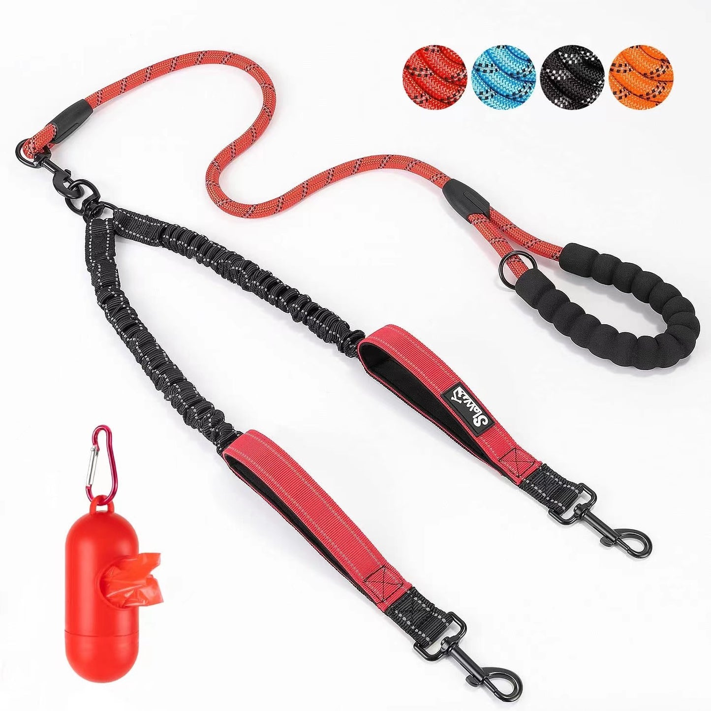 Dual Dog Leash With Reflective Bungee Lead–Tangle-Free Double Dog Walking System