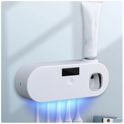 UV Toothbrush Sanitiser Holder with Cup Set-USB Rechargeable Wall Mounted Toothbrush Steriliser-Bathroom Organizer with UV Disinfection