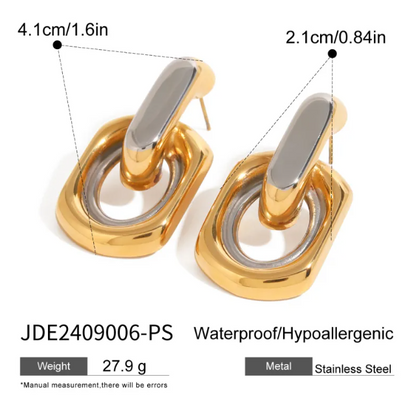 Two-Tone Stainless Steel Hoop Earrings–Geometric Round Stud Hoops, Electroplated Contrast Colour Jewellery