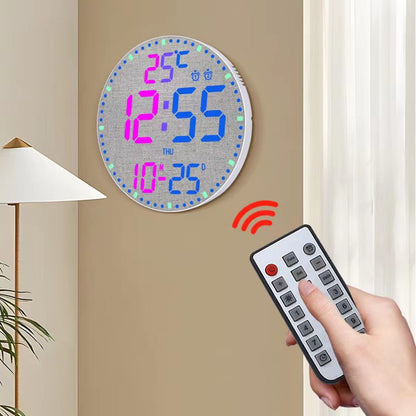 12 Inch Bamboo LED Digital Wall Clock - Remote Control Calendar, Temperature & Alarm Display