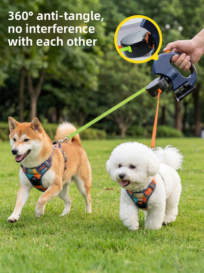 Dual Retractable Dog Leash–Tangle-Free Automatic Lead For Walking Two Dogs