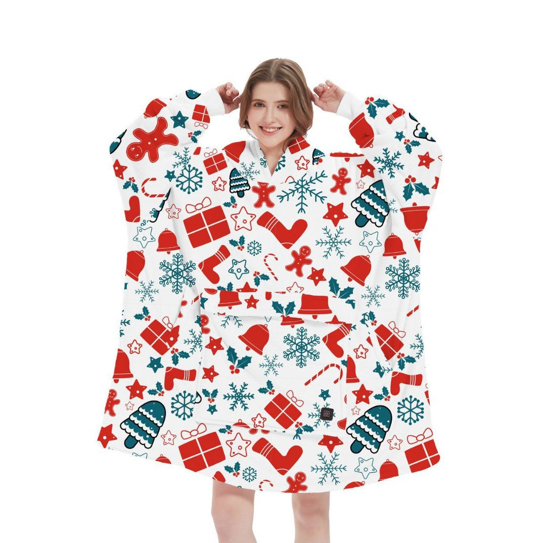 USB Heated Hooded Blanket - Oversized Double-Layer Flannel Wearable Blanket for Winter & Cosy Lounging