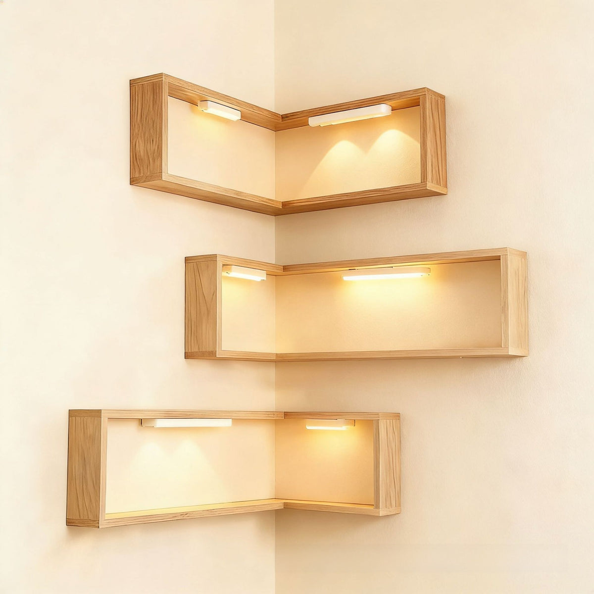 Wooden Corner Wall Shelf - Modern Floating Display Shelf for Living Room & Bedroom