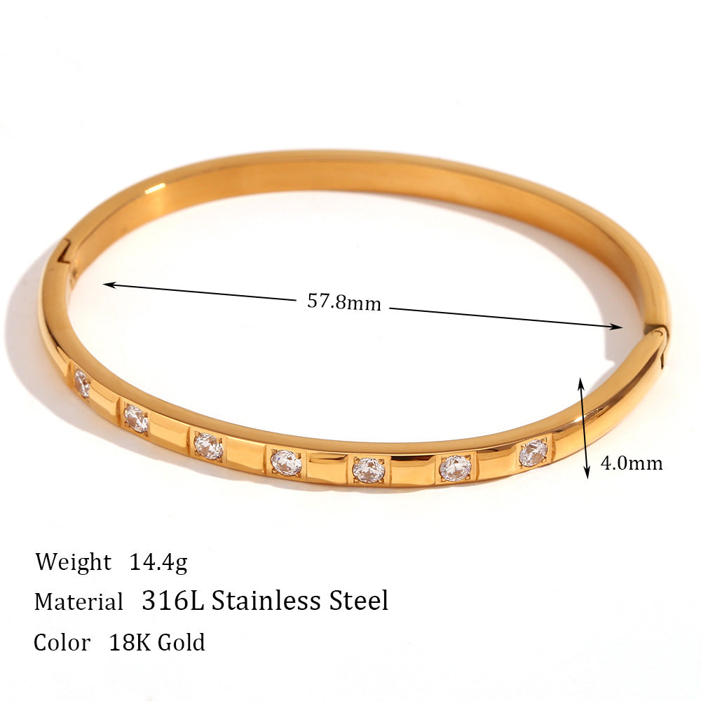 18K Gold Plated Zircon Buckle Bracelet–Stainless Steel Minimalist Bangle, Micro Inlaid 3A Zircon Jewellery