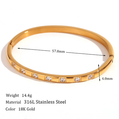 18K Gold Plated Zircon Buckle Bracelet–Stainless Steel Minimalist Bangle, Micro Inlaid 3A Zircon Jewellery
