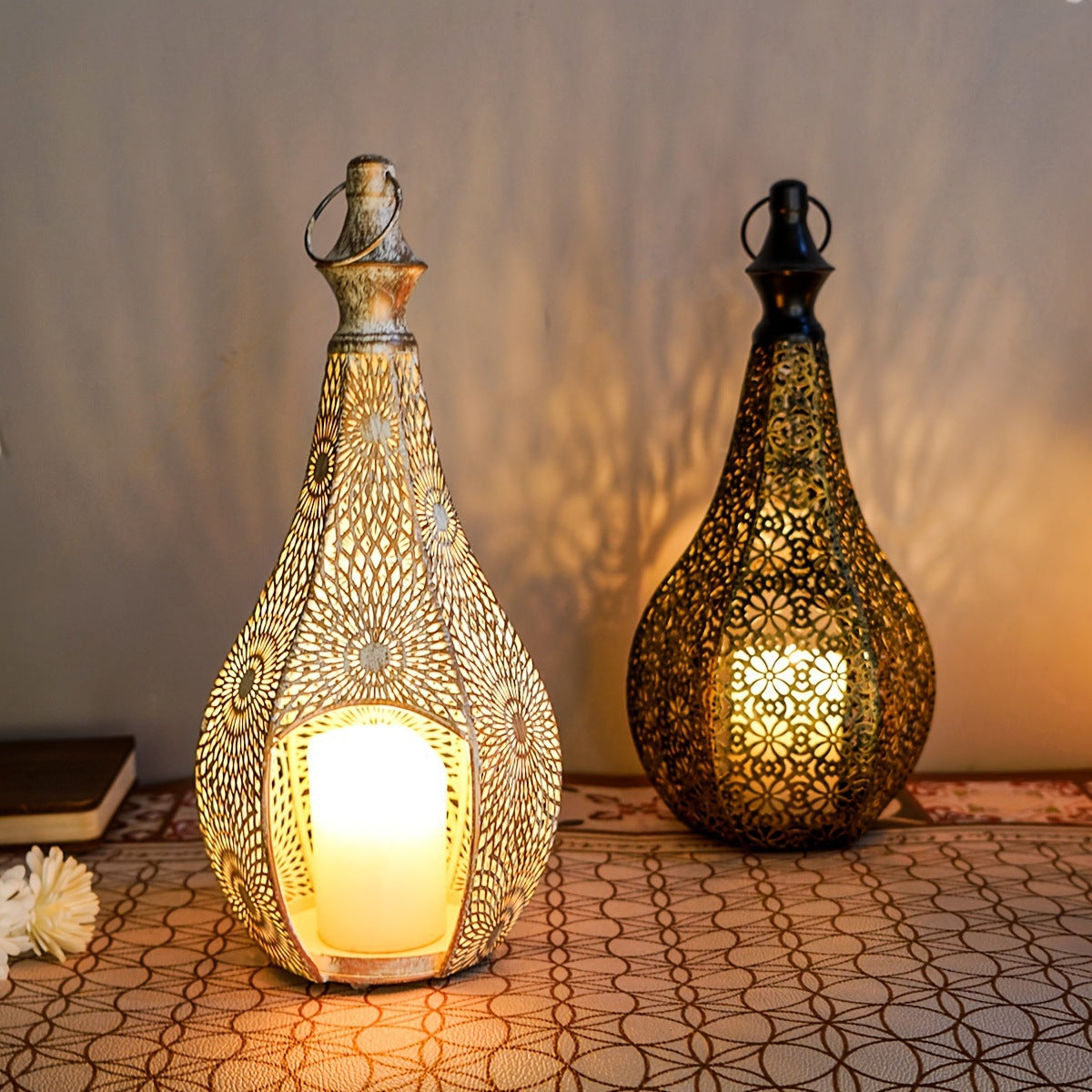 Moroccan Iron Lantern Candle Holder–Vintage Hollow Metal Lantern for Home Décor & Ambient Lighting