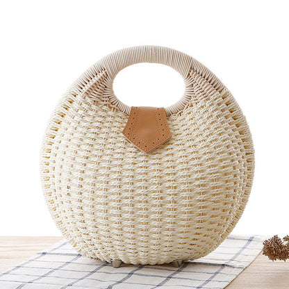 Women's Woven Rattan Handbag–Summer Beach Tote, Straw Shoulder Bag & Holiday Handbag