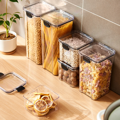 Airtight Food Storage Containers–BPA-Free Grain & Cereal Storage Set, Stackable Kitchen Pantry Organisers, Clear Plastic Containers