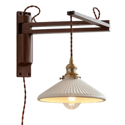 Retractable Wooden Wall Light - Nordic Adjustable LED Bedside Swing Arm Lamp