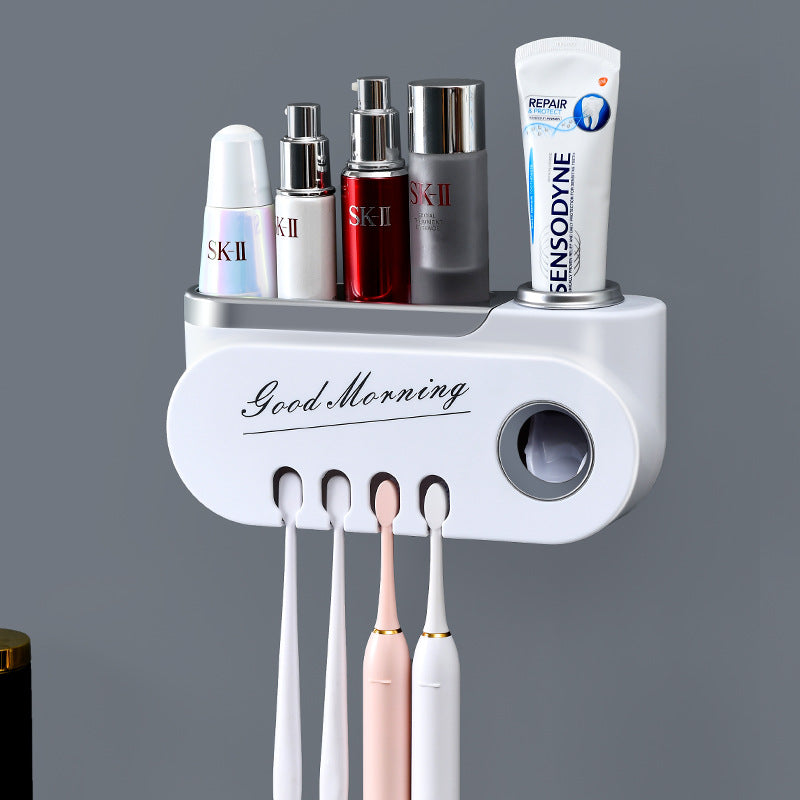 Luxury Toothbrush Holder with Toothpaste Dispenser-Wall Mounted Bathroom Organiser-Automatic Toothpaste Squeezer Set