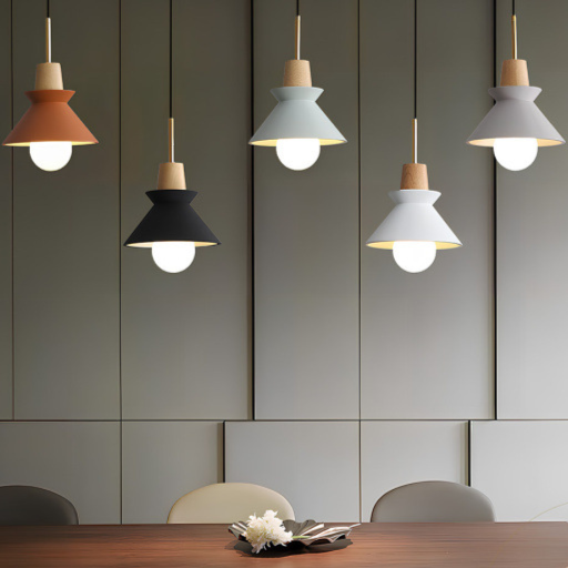 Nordic Wood LED Pendant Light - Modern Assorted Colours Hanging Ceiling Lamp