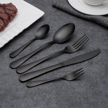 30-Piece Black Stainless Steel Cutlery Set–Modern Western Flatware Set, Mirror Finish Knife Fork Spoon Set, Luxury Dining Tableware
