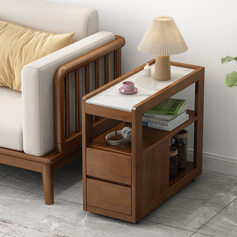 Solid Wood Mobile Side Table–Rolling Sofa Table, Bedside Table & Small Coffee Table