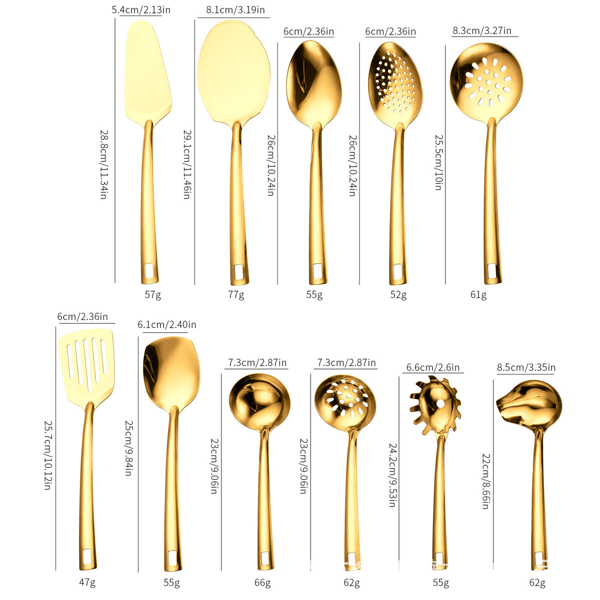Stainless Steel Kitchen Utensil Set - 6 or 11 Piece Mirror Polished Cooking Tools with Square Handles