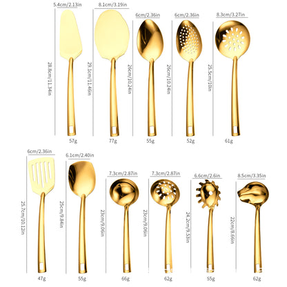 Stainless Steel Kitchen Utensil Set - 6 or 11 Piece Mirror Polished Cooking Tools with Square Handles
