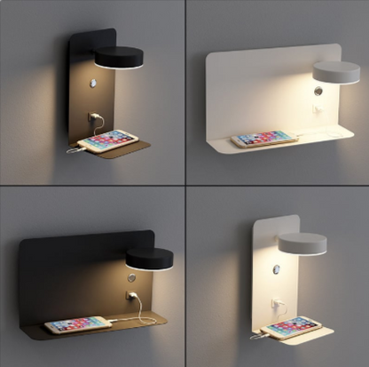 Nordic Wall Bedside Lamp with USB–Adjustable LED Wall Light, Rotatable Head Night Light (Black & White)