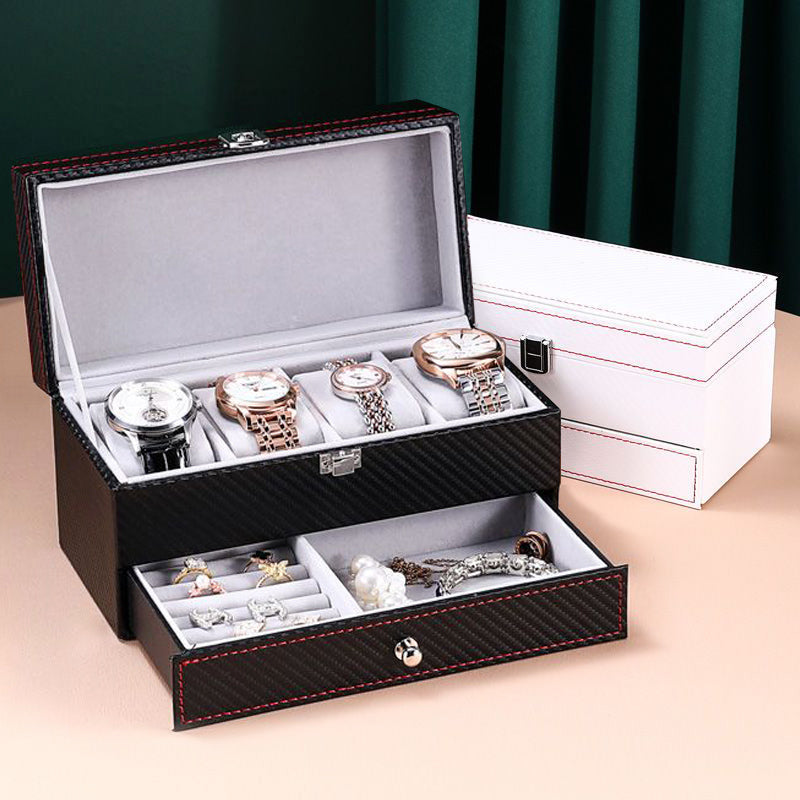 Double Layer Jewelry Box–Leather & Wood Jewellery Storage Organiser Case for Rings, Earrings & Necklaces (Luxury Display Box)