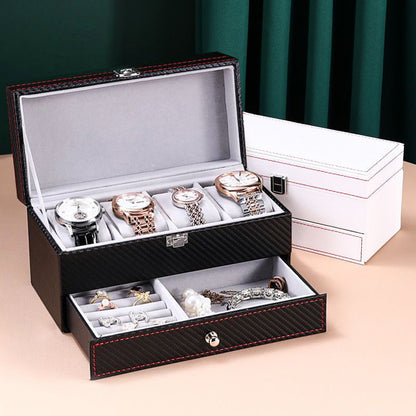 Double Layer Jewelry Box–Leather & Wood Jewellery Storage Organiser Case for Rings, Earrings & Necklaces (Luxury Display Box)