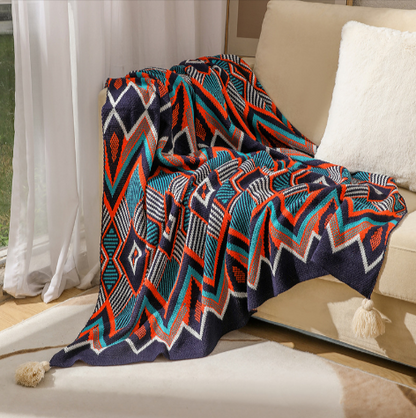 Bohemian Geometric Sofa Cover Blanket–Decorative Tassel Throw for Sofa, Bed & Home Décor