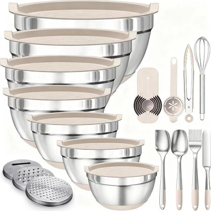 Premium Stainless Steel Mixing Bowl Set–Non-Slip Kitchen Prep Bowls with Lids
