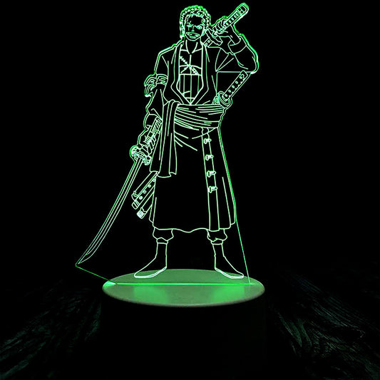 One Piece Zoro LED Night Light–Anime 3D Touch Control USB Bedside Lamp
