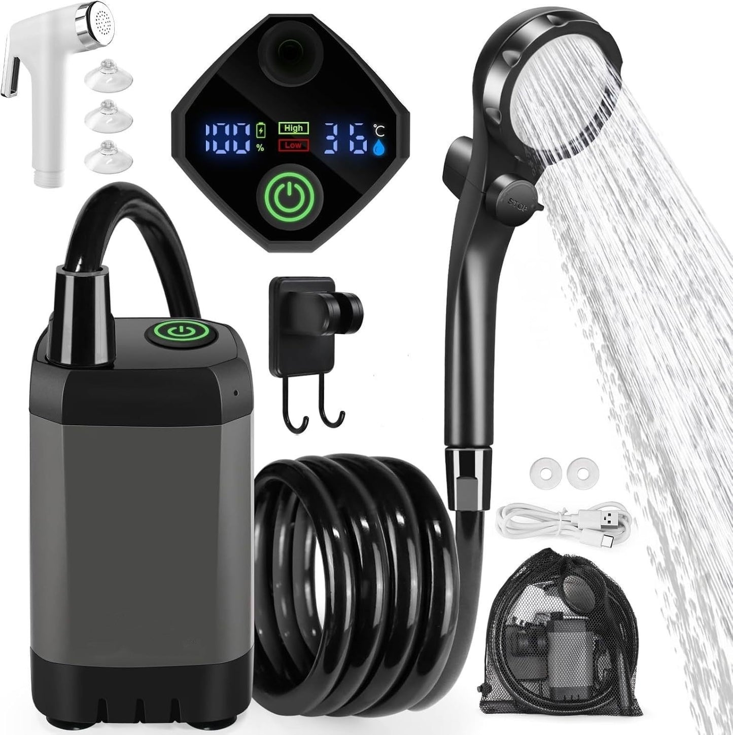 Portable Rechargeable Camping Shower–High-Pressure Outdoor Shower With Digital Temperature Display