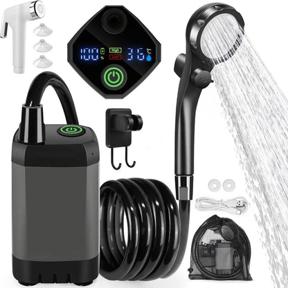 Portable Rechargeable Camping Shower–High-Pressure Outdoor Shower With Digital Temperature Display
