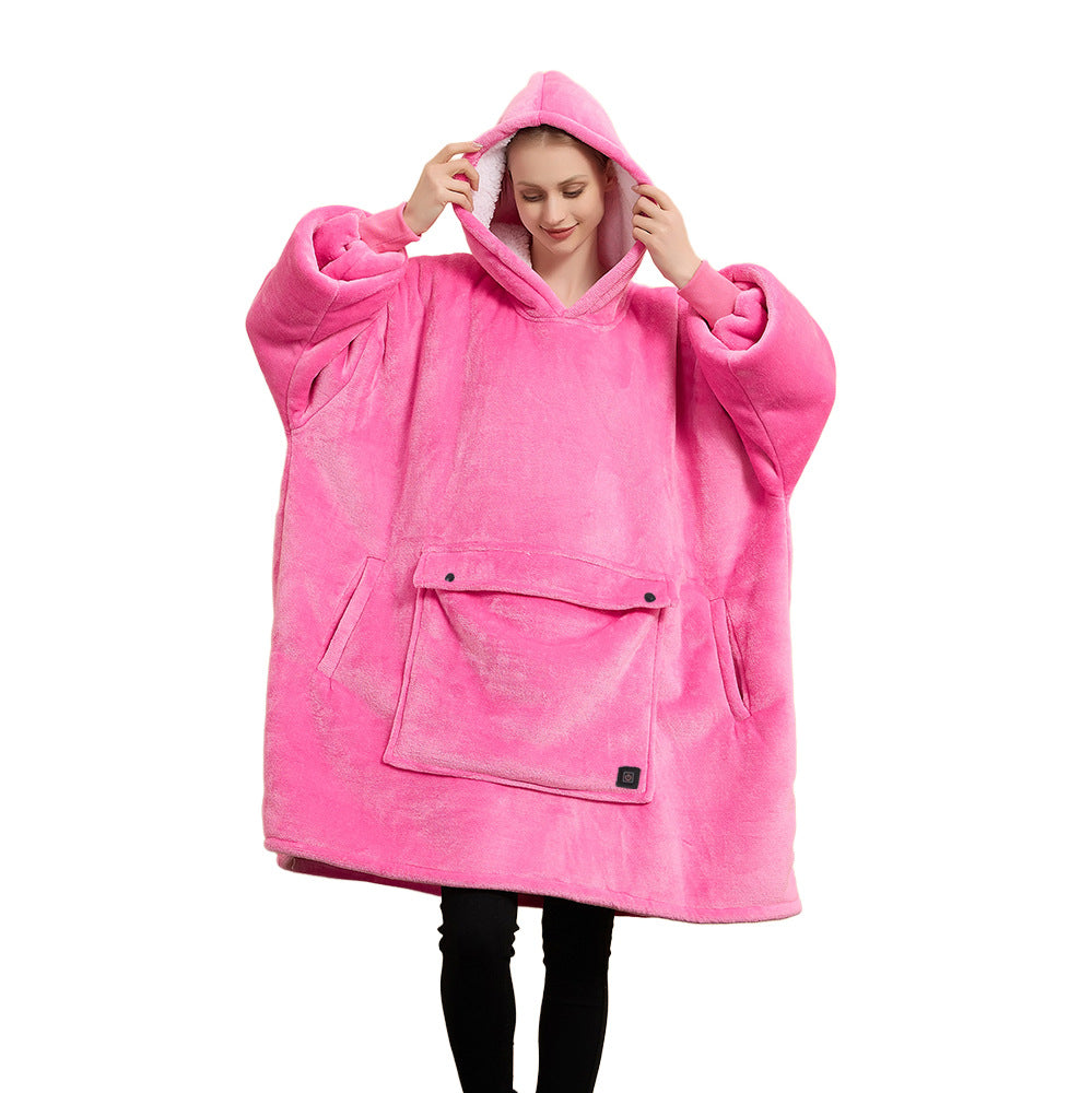 USB Heated Hooded Blanket - Oversized Double-Layer Flannel Wearable Blanket for Winter & Cosy Lounging