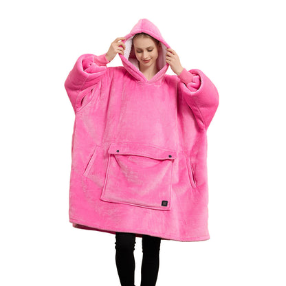 USB Heated Hooded Blanket - Oversized Double-Layer Flannel Wearable Blanket for Winter & Cosy Lounging